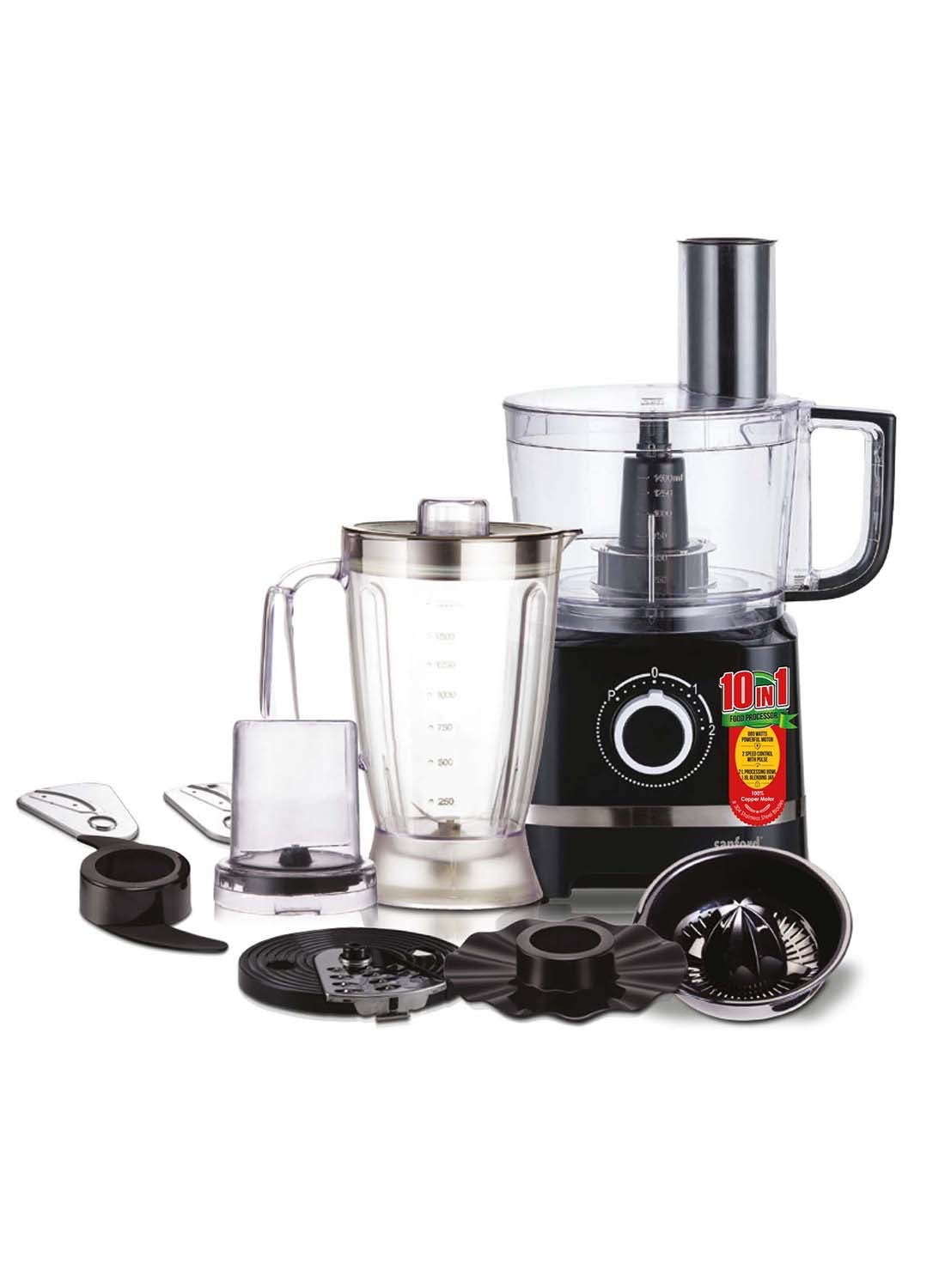 Sanford 10 in 1 Multi Functional & Convenient Food Processor 1.5 L 800 W SF6819FP - BlackKitchen Appliances10 in 1 Multi Functional Food Processor. Stylish / Elegant and Compact Design. Durable Black Body with Stainless Steel Finish. 2 Speed Control with